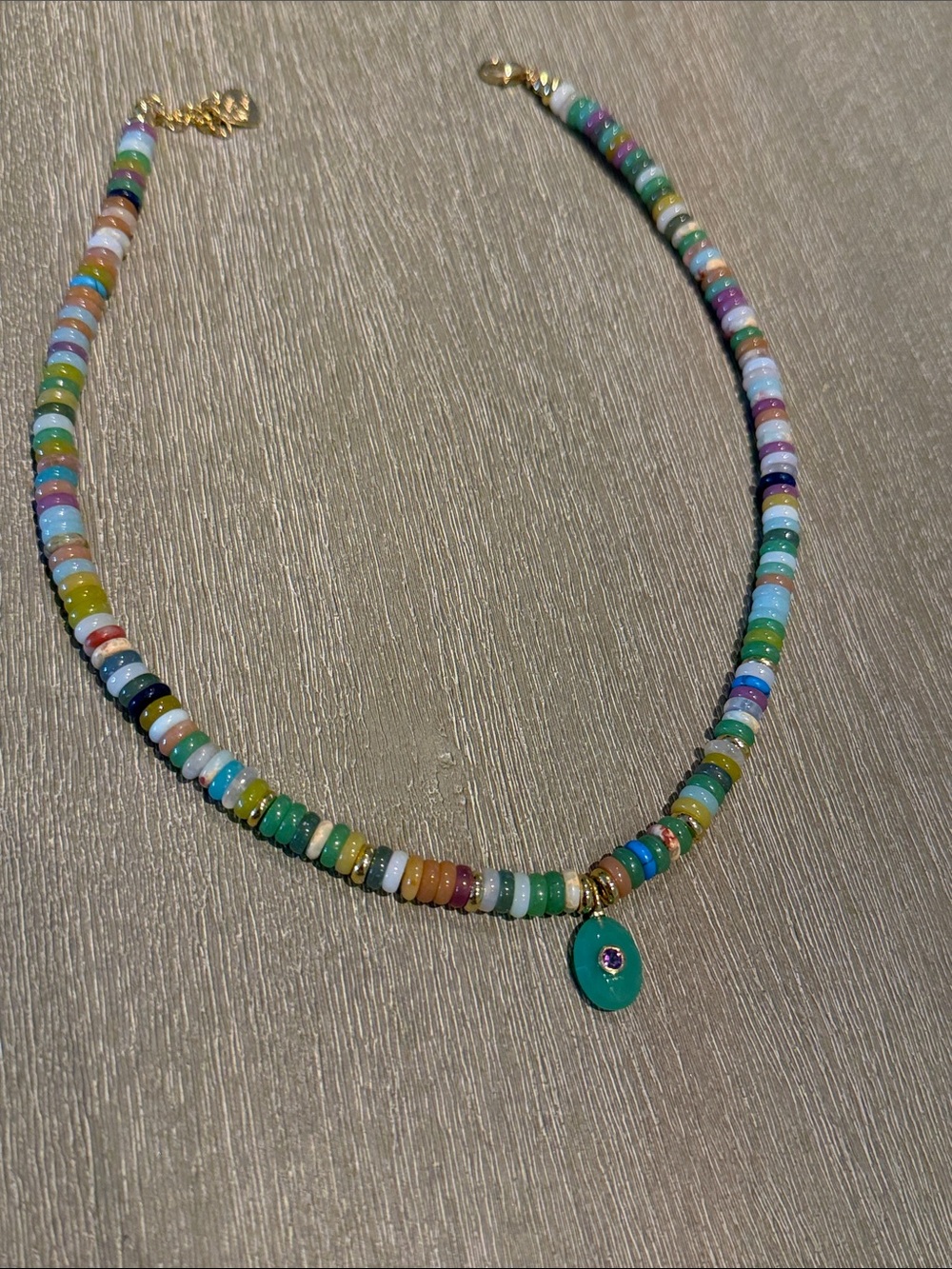 Multicolor Beaded Necklace with Green Pendant - Women Jewelry